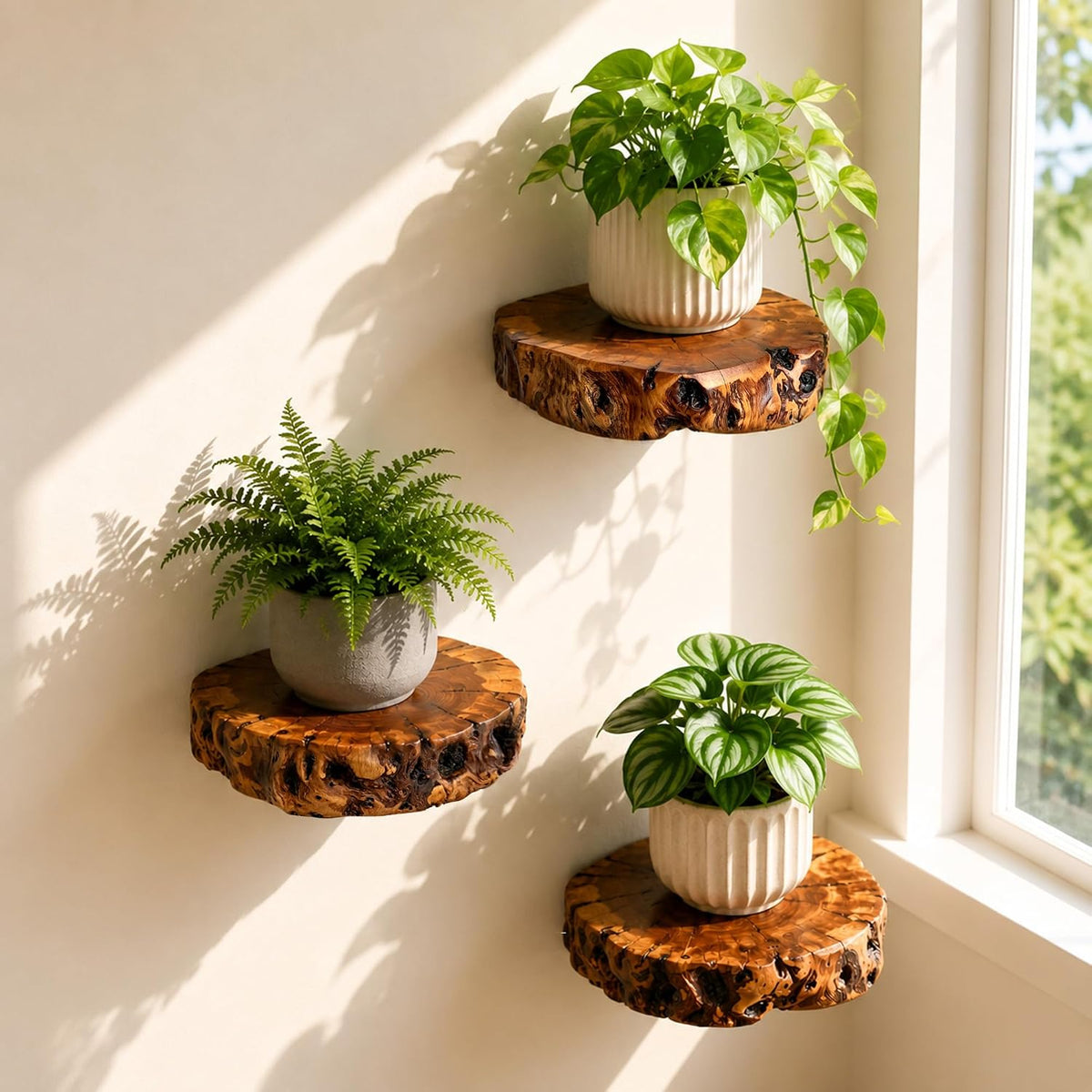 Handmade Jujube Wood Floating Shelves – Set of 3