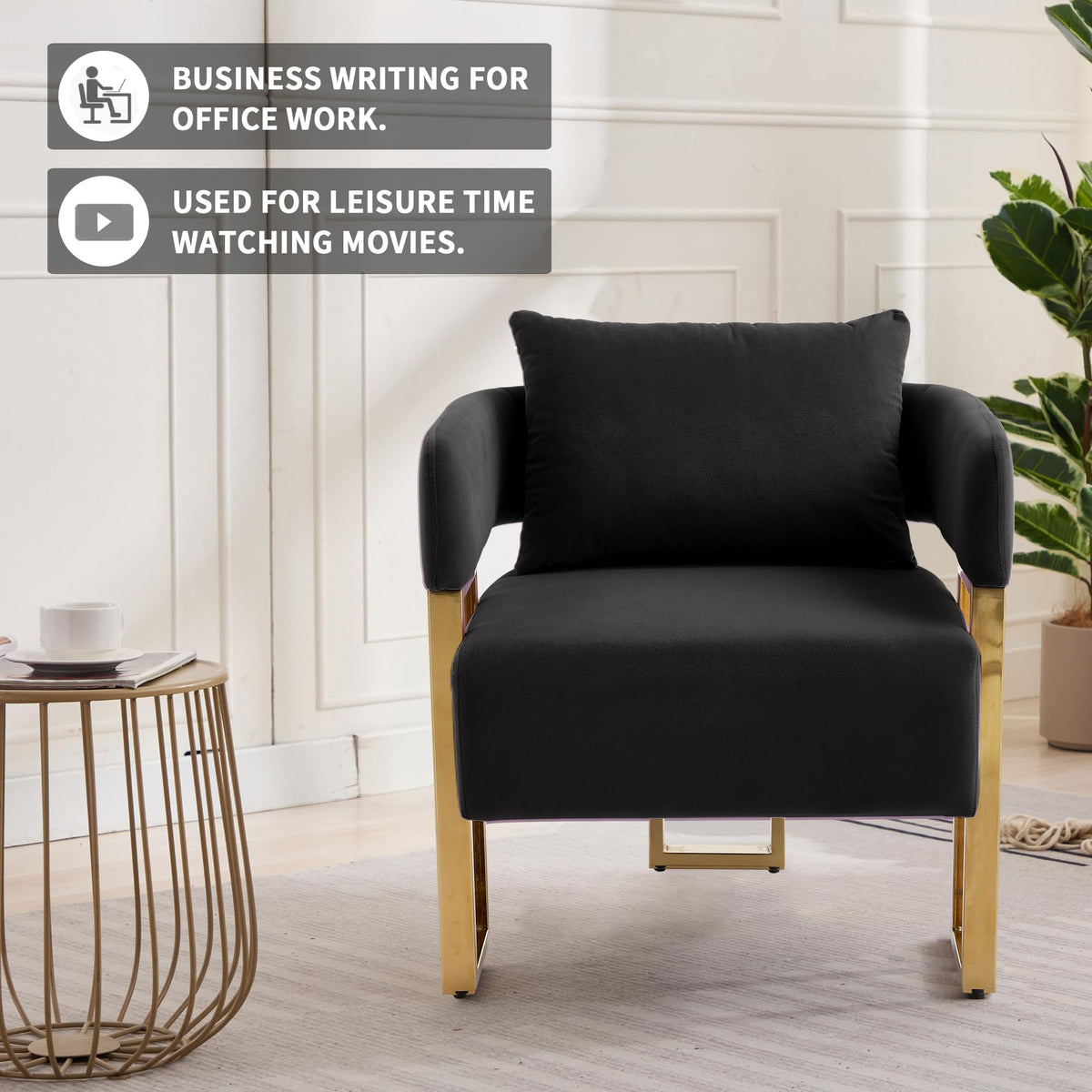 Upholstered Barrel Accent Chairs with Gold Legs – Set of 2