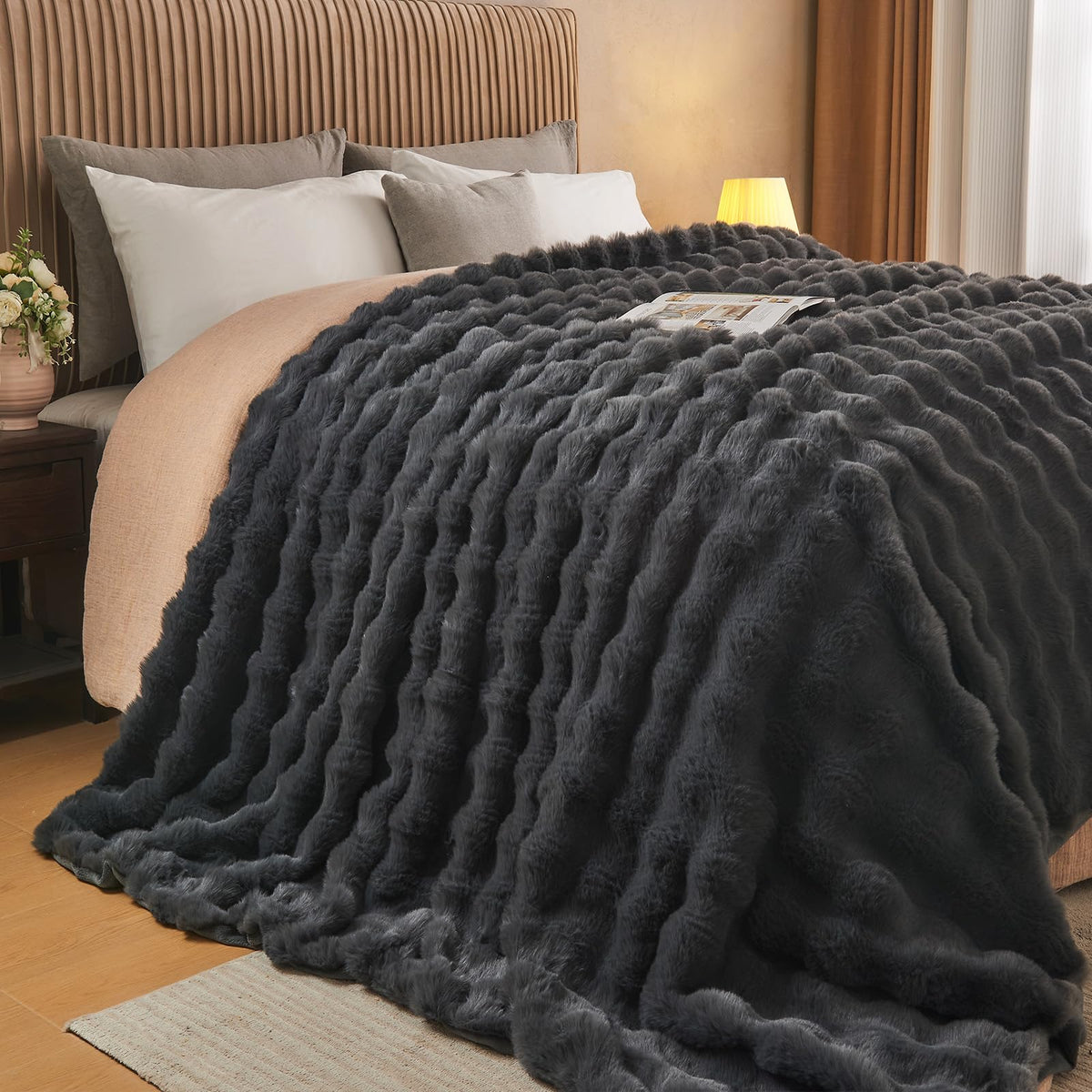 Cow-Print Faux Fur Throw Blanket
