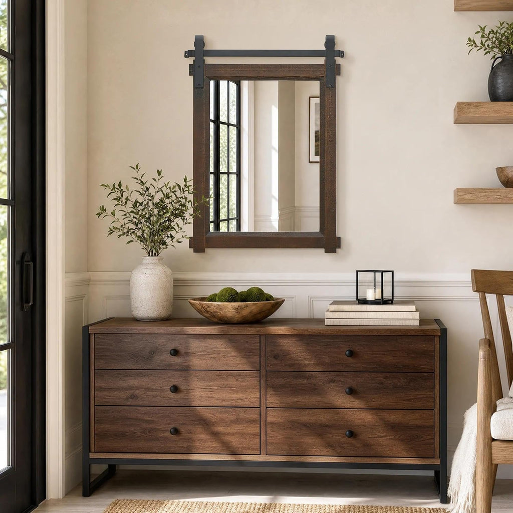 Rustic Barn-Door Bathroom Vanity Mirror