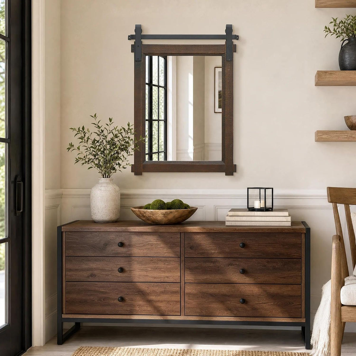 Rustic Barn-Door Bathroom Vanity Mirror