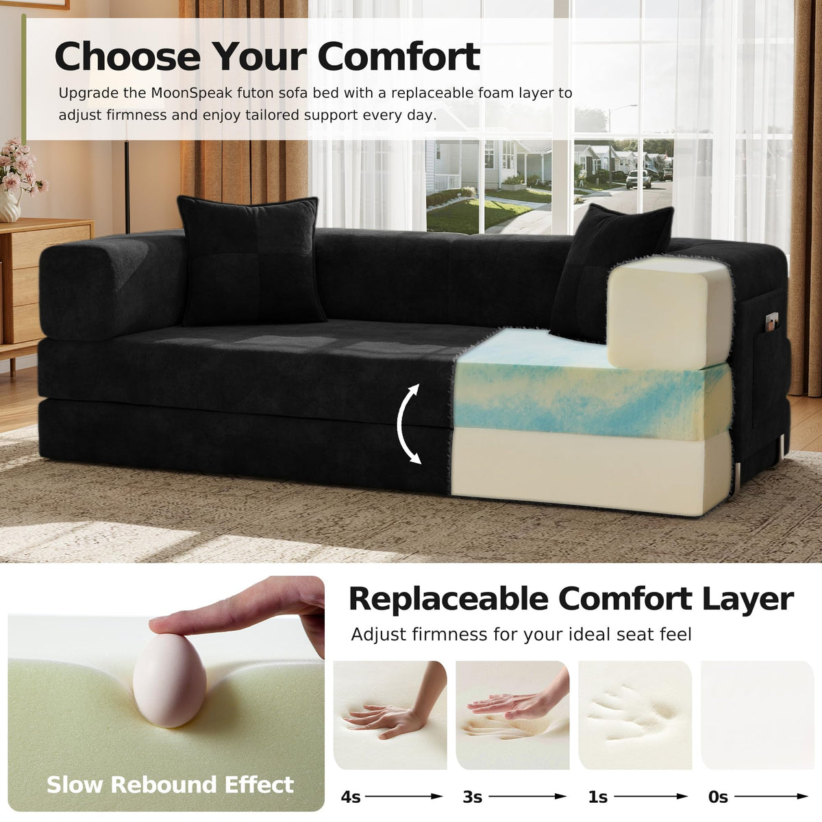 78.8'' Futon Sofa Bed, Boneless Couches for Living Room