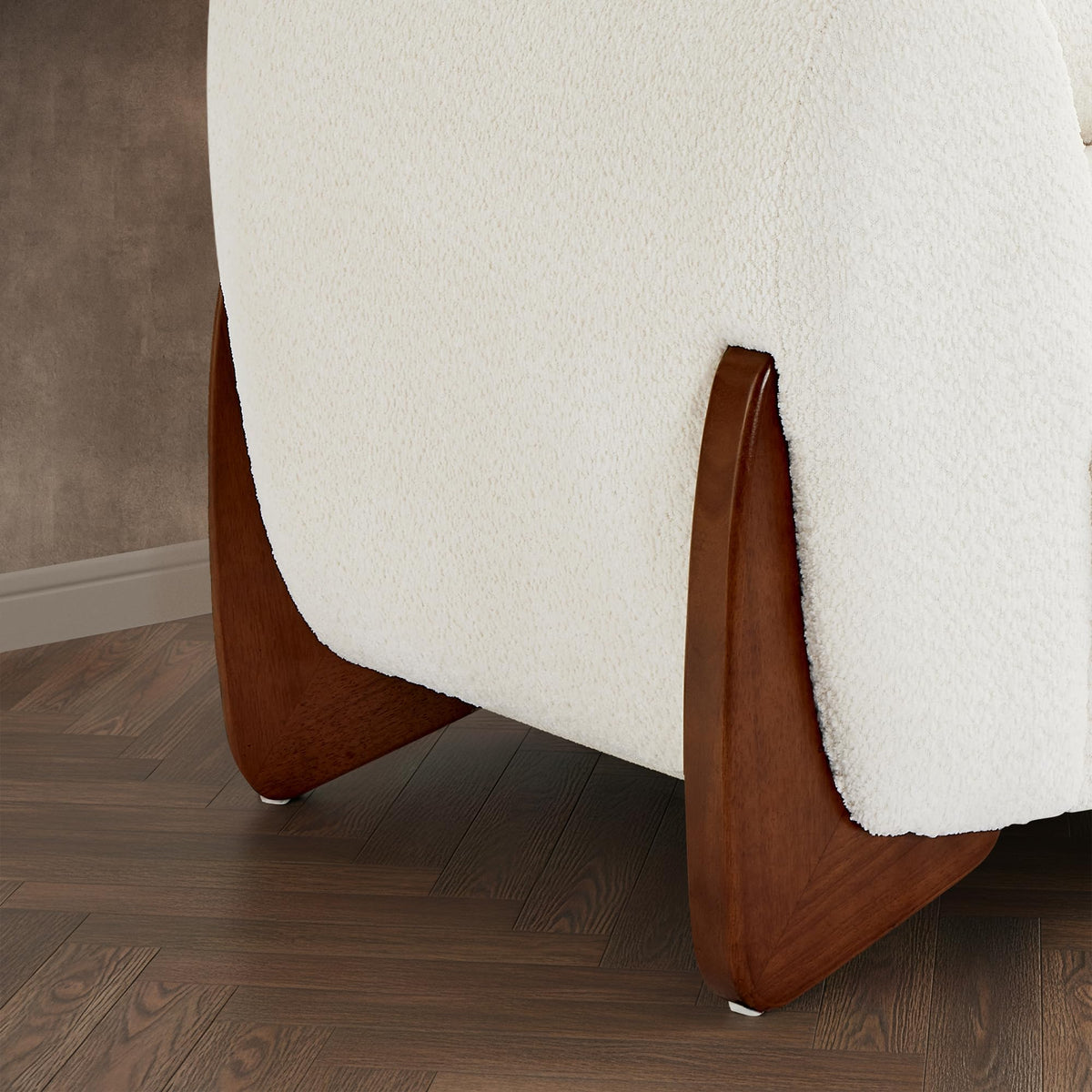Morden Fort Boucle Chair, Upholstered Accent Chair Tilted Wooden Leg, White