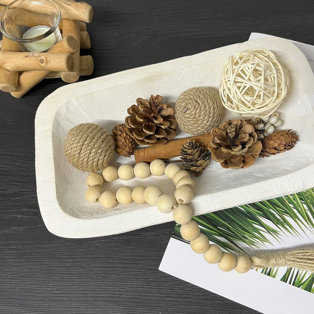 Hand-Carved Wooden Dough Bowl Centerpiece