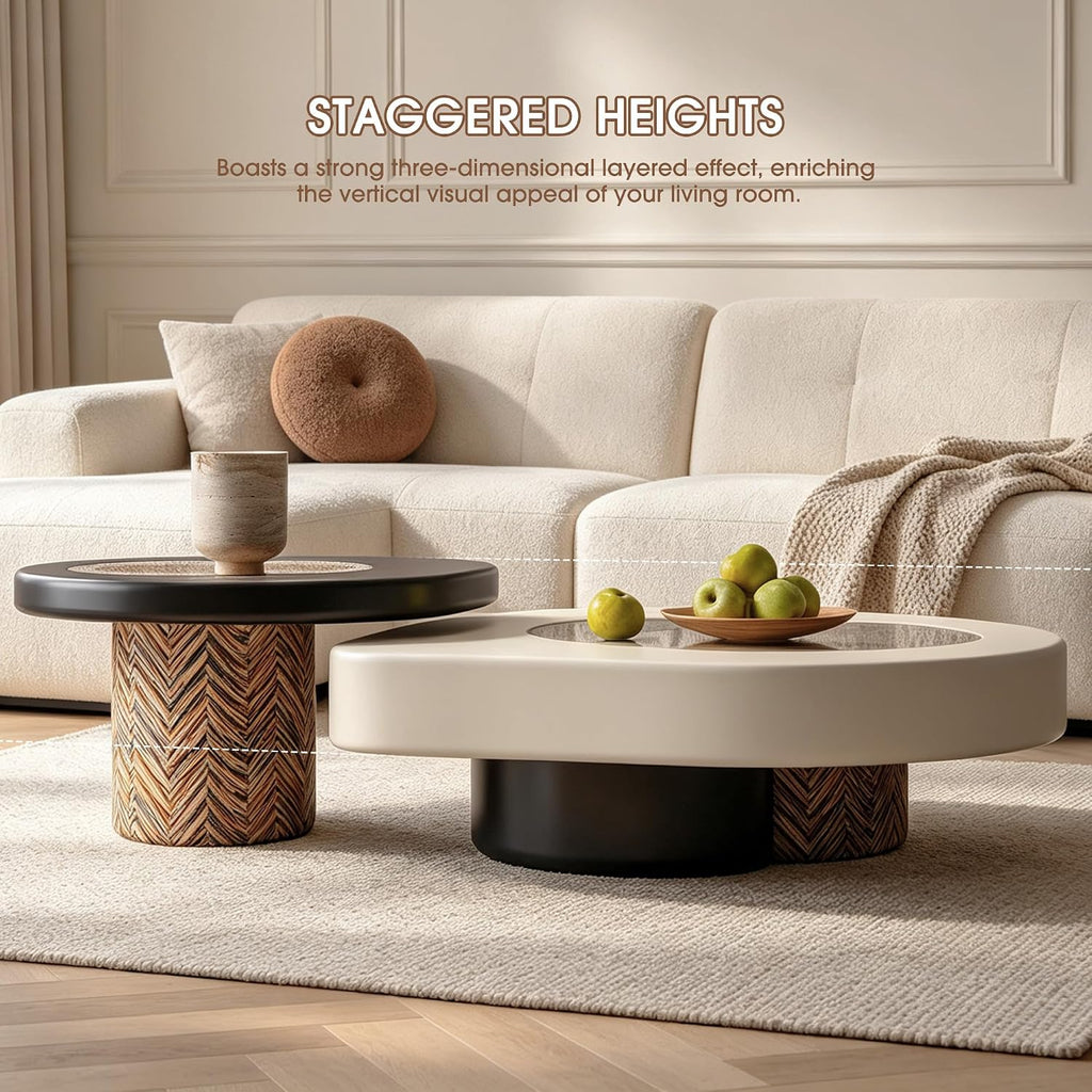 Teardrop-Shaped Coffee Table, Modern Living Room Nesting Coffee Table Set