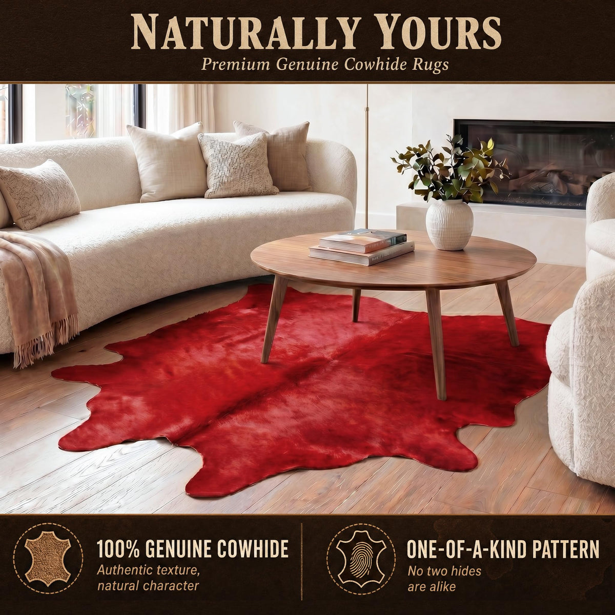 Natural Geneva Cowhide Area Rug, Off-White, 6 ft x 7 ft