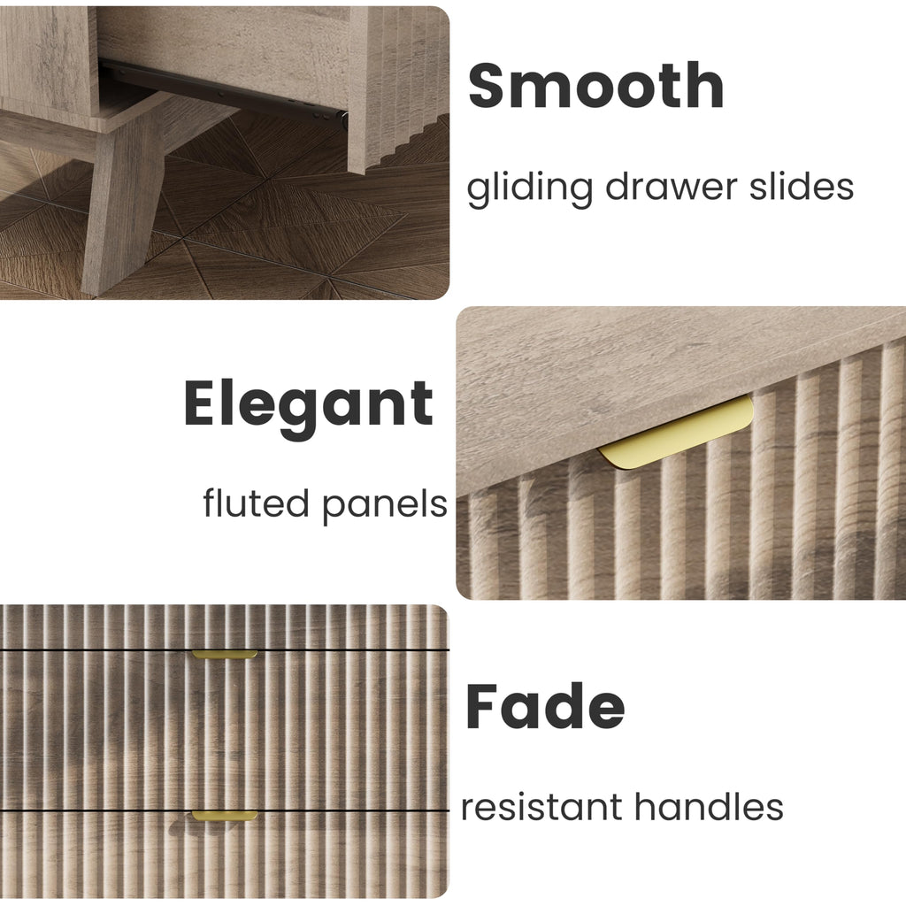 Fluted Nightstands with Charging Station, Set of 2
