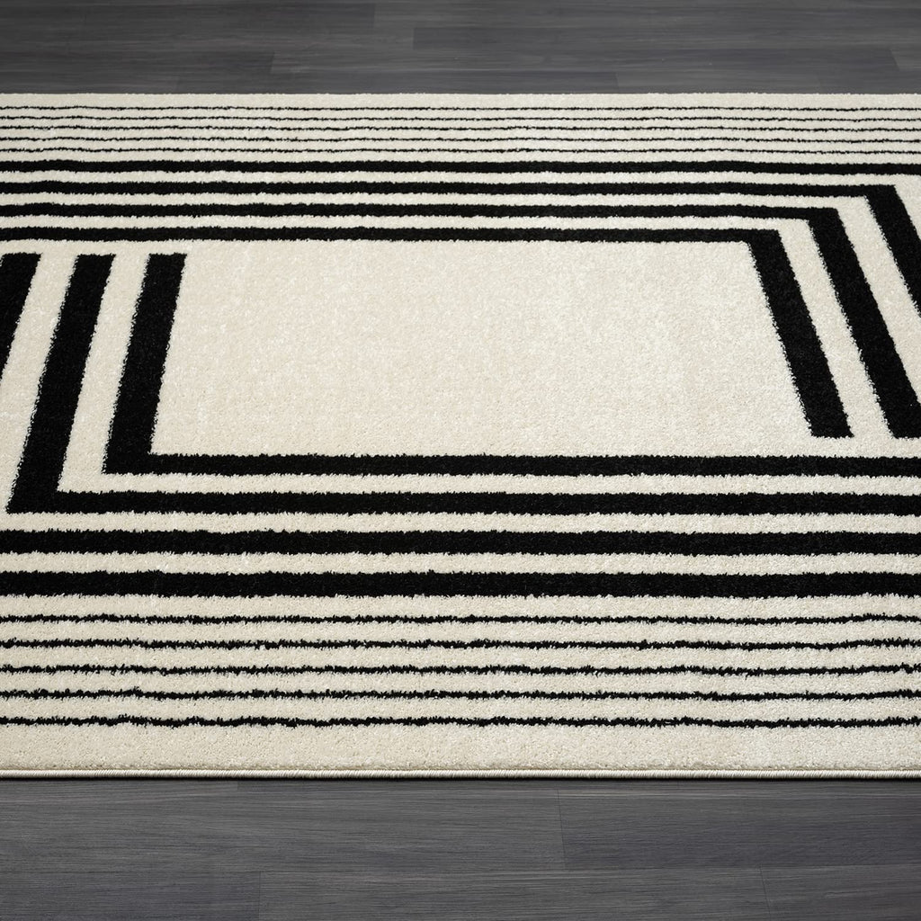 Abani Geometric Beige/Black Area Rug -6'x9' - Modern 3D Lines Design - Deco