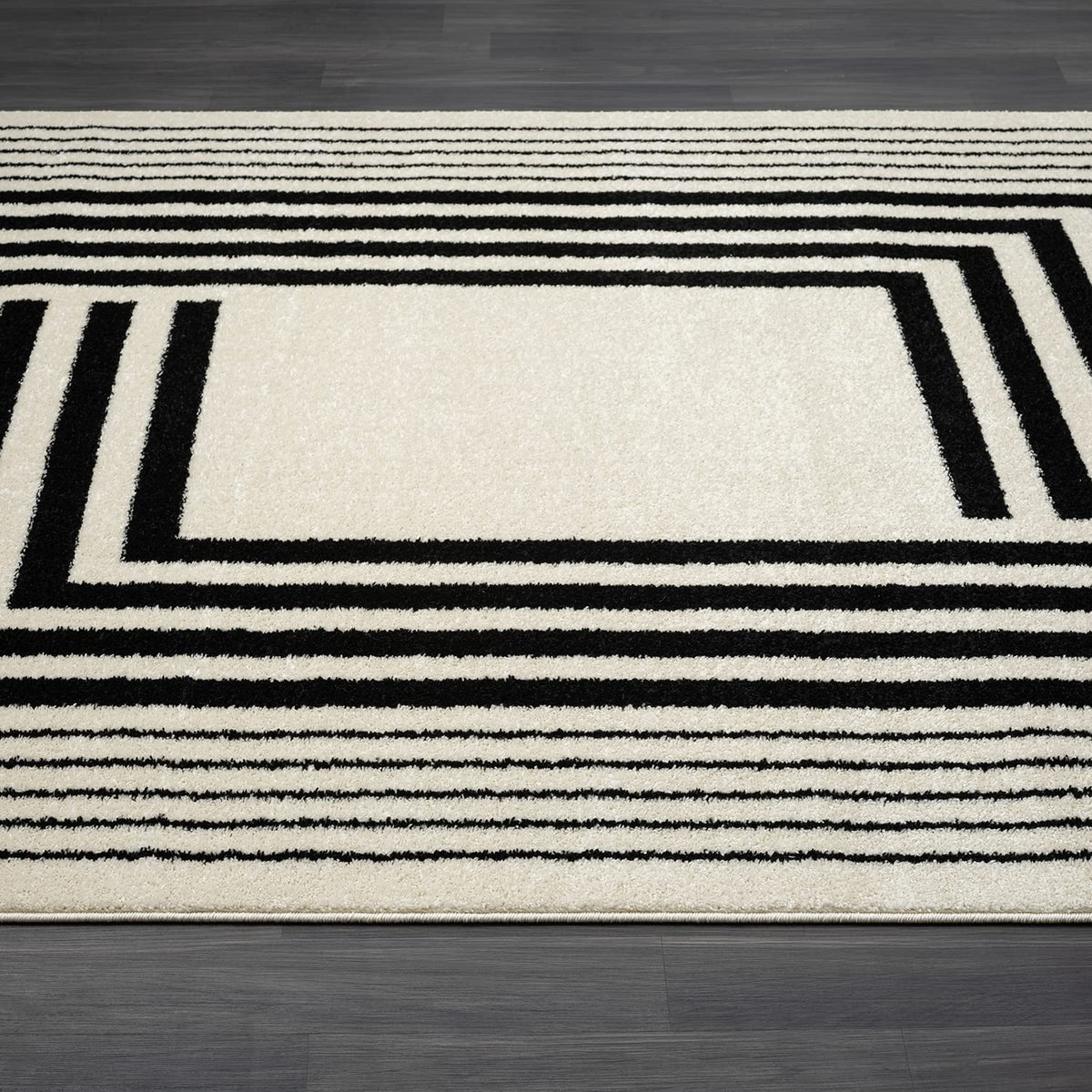 Abani Geometric Beige/Black Area Rug -6'x9' - Modern 3D Lines Design - Deco