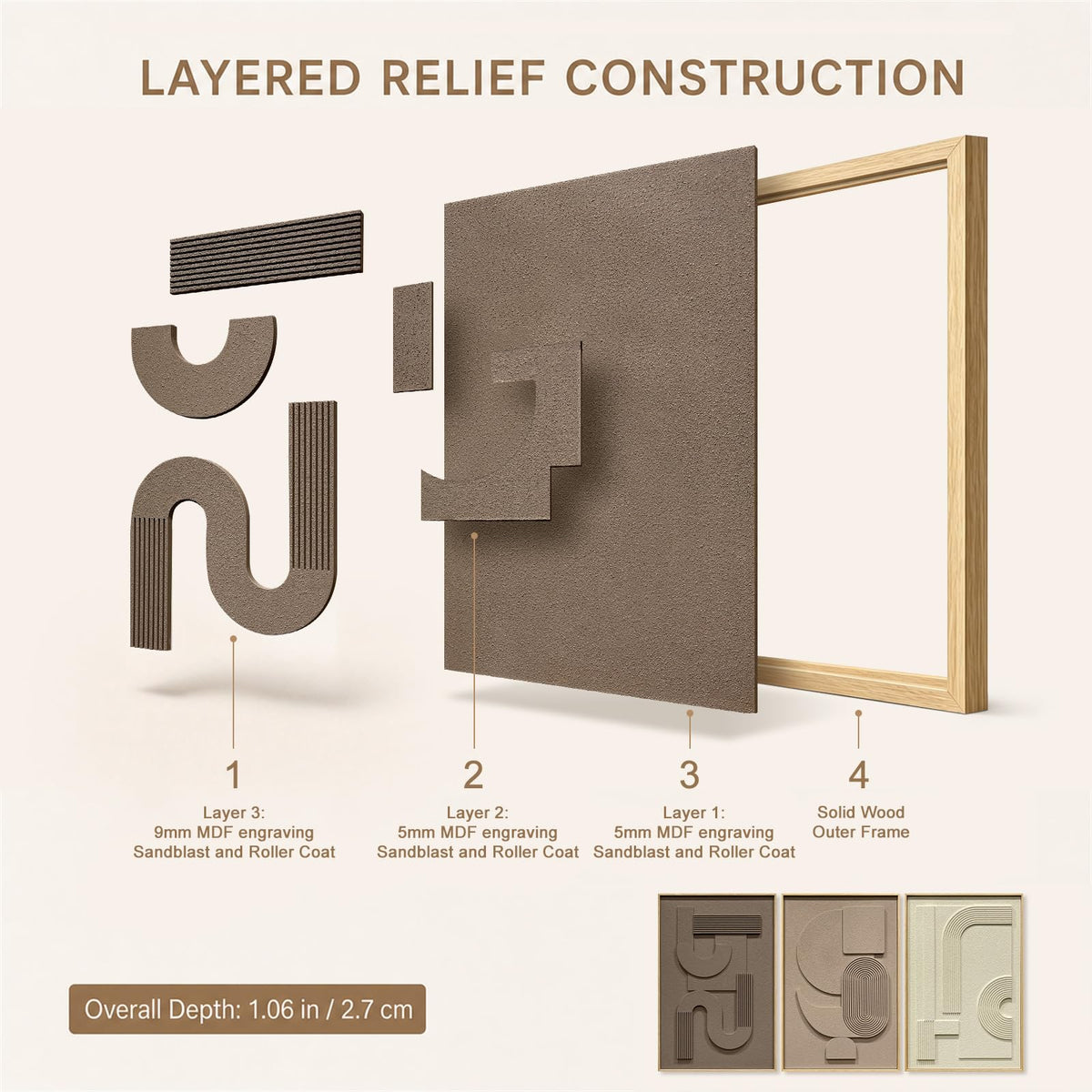 Abstract Geometric Relief Wall Art – Framed Triptych
