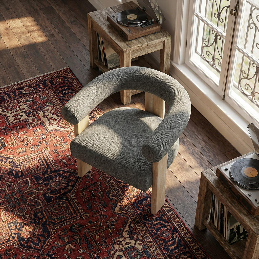 VKNOW Barrel Accent Chairs Set of 2 with Armrests and Rubberwood Legs