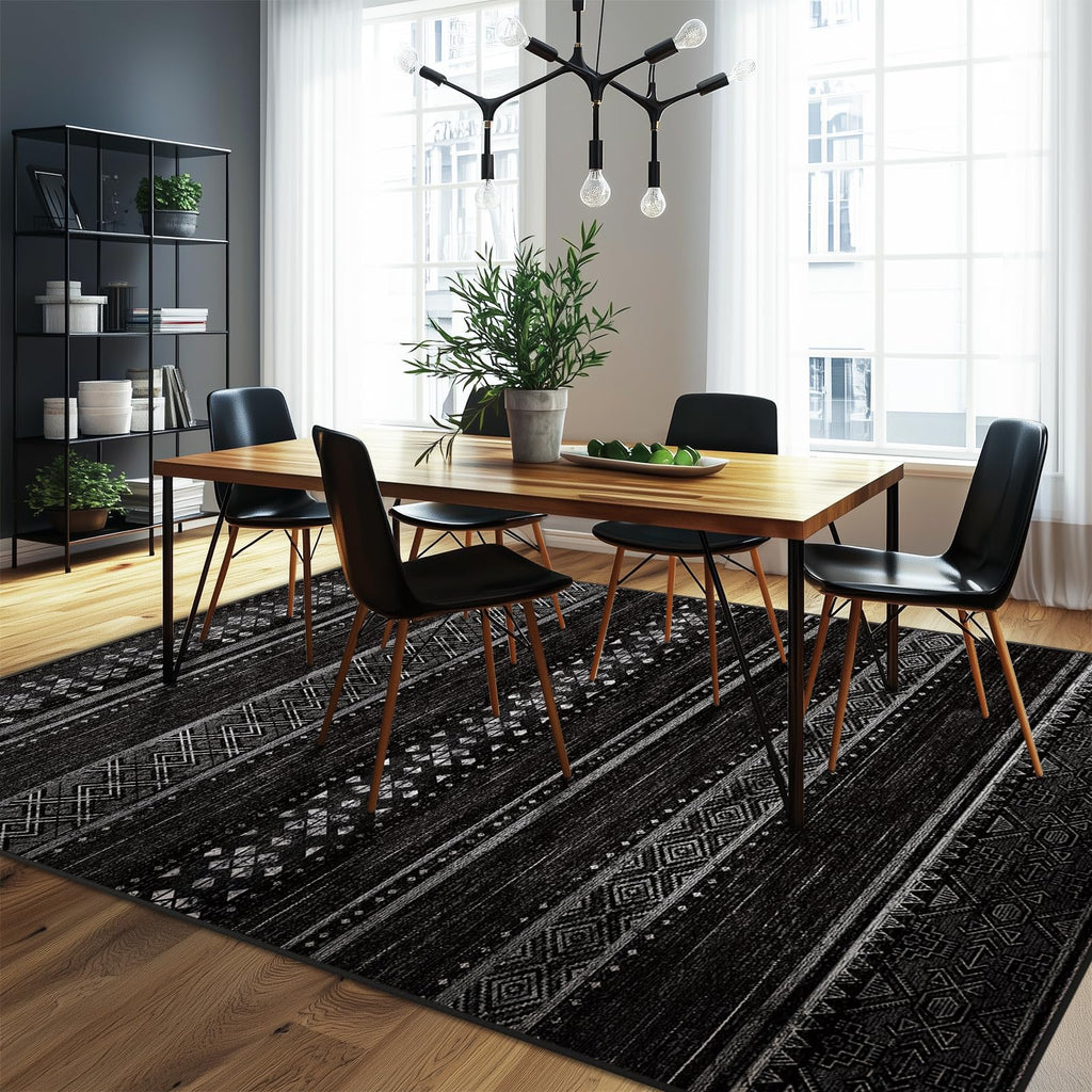 8x10 Washable Area Rugs for Living Room Boho Bedroom Rug Colorful/Black