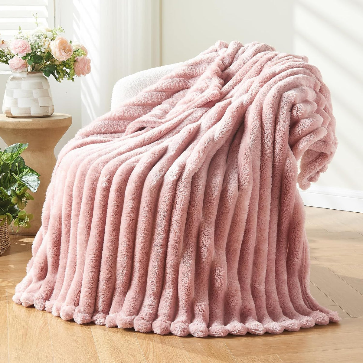 Ribbed Fleece Throw Blanket