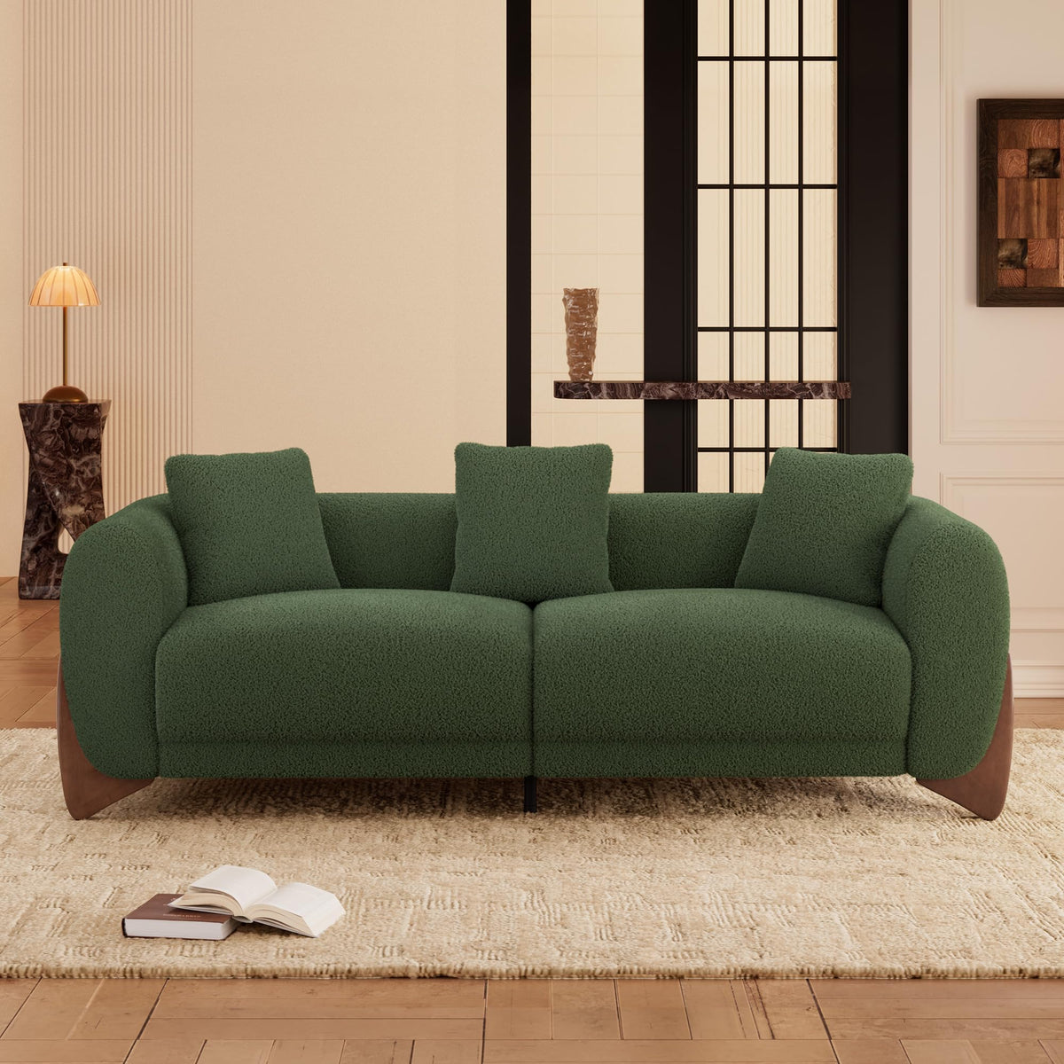 Morden Fort Modern Cloud Sofa Couch - 3 Seater Sherpa Boucle Sofas with Wood Legs