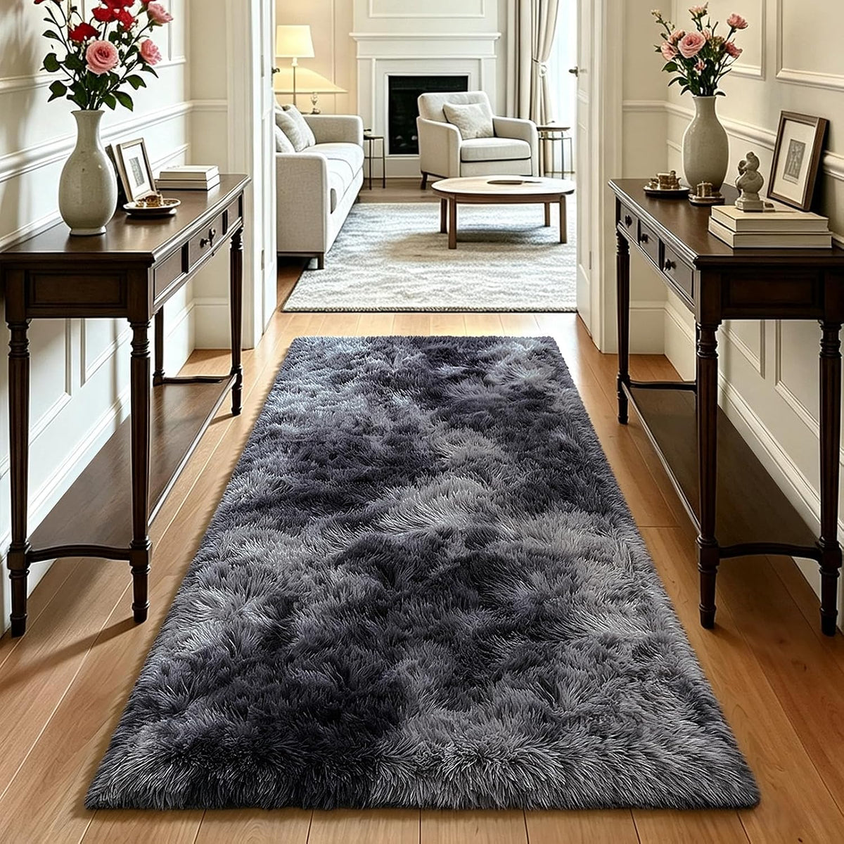 Mottled Beige 9x12 Area Rugs for Living Room, Fluffy Shag Rug Large Carpet