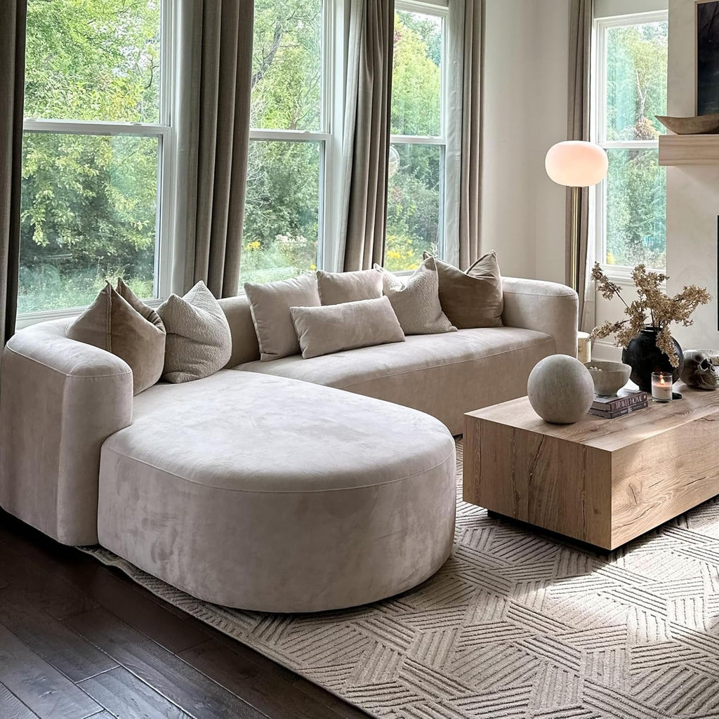 Acanva Mellow Modern Tight Curved Back Velvet Sofa, 4 Seater Modular