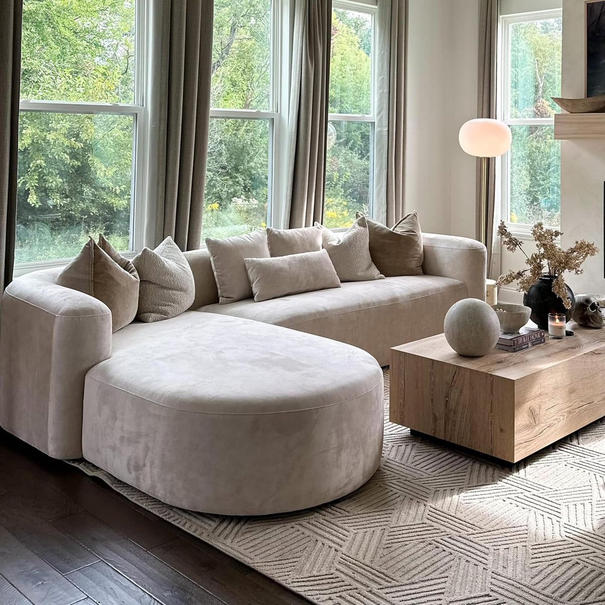 Acanva Mellow Modern Tight Curved Back Velvet Sofa, 4 Seater Modular