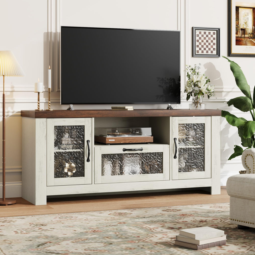 Farmhouse TV Stand with Rippled Acrylic Doors