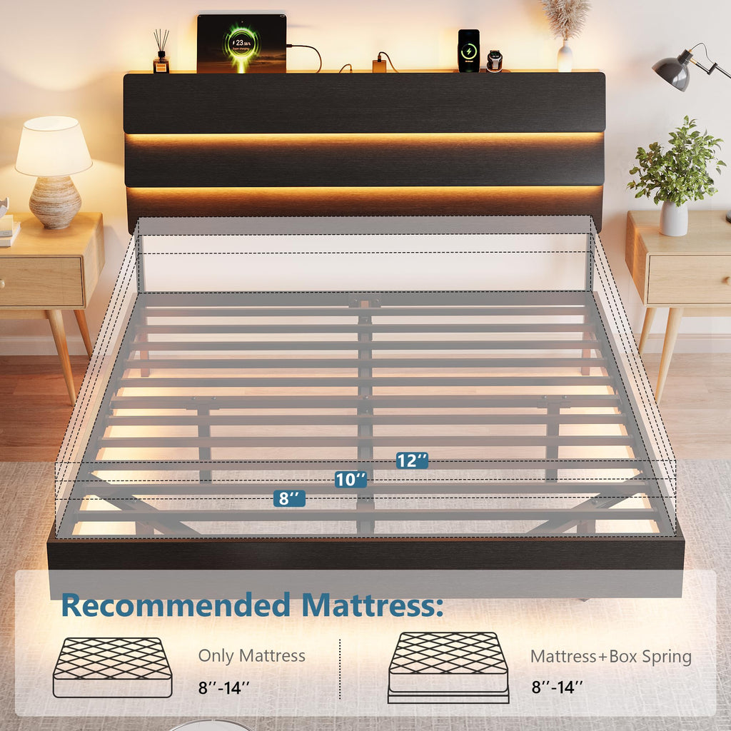 GalnFu King Size Floating Bed Frame with LED Lights
