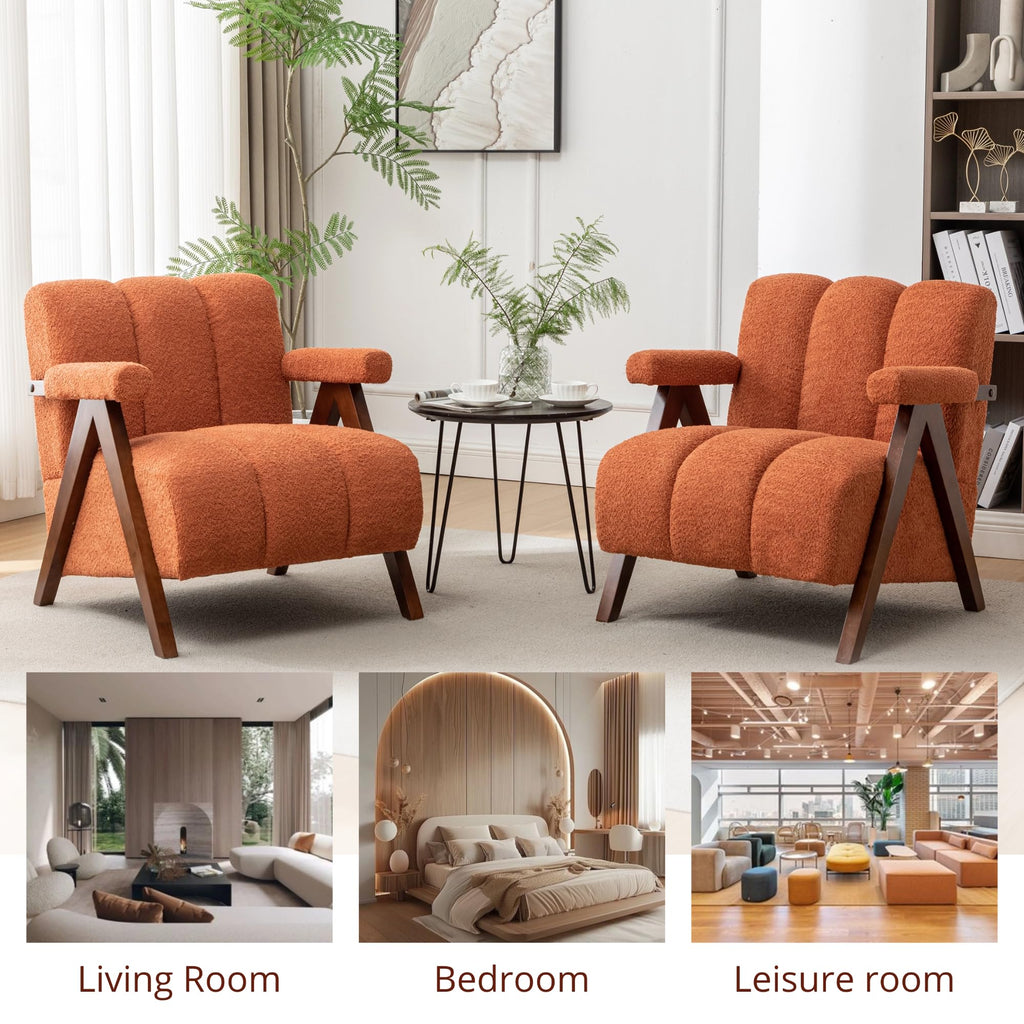 Mid Century Modern Accent Chairs Set of 2 with Solid Wood Frame