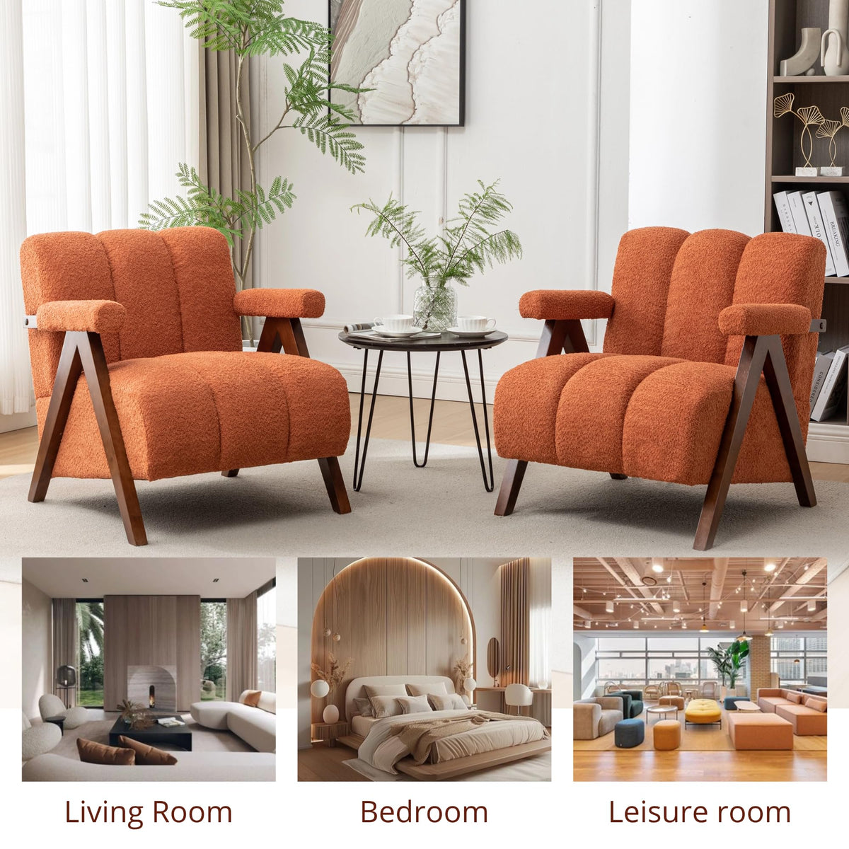 Mid Century Modern Accent Chairs Set of 2 with Solid Wood Frame