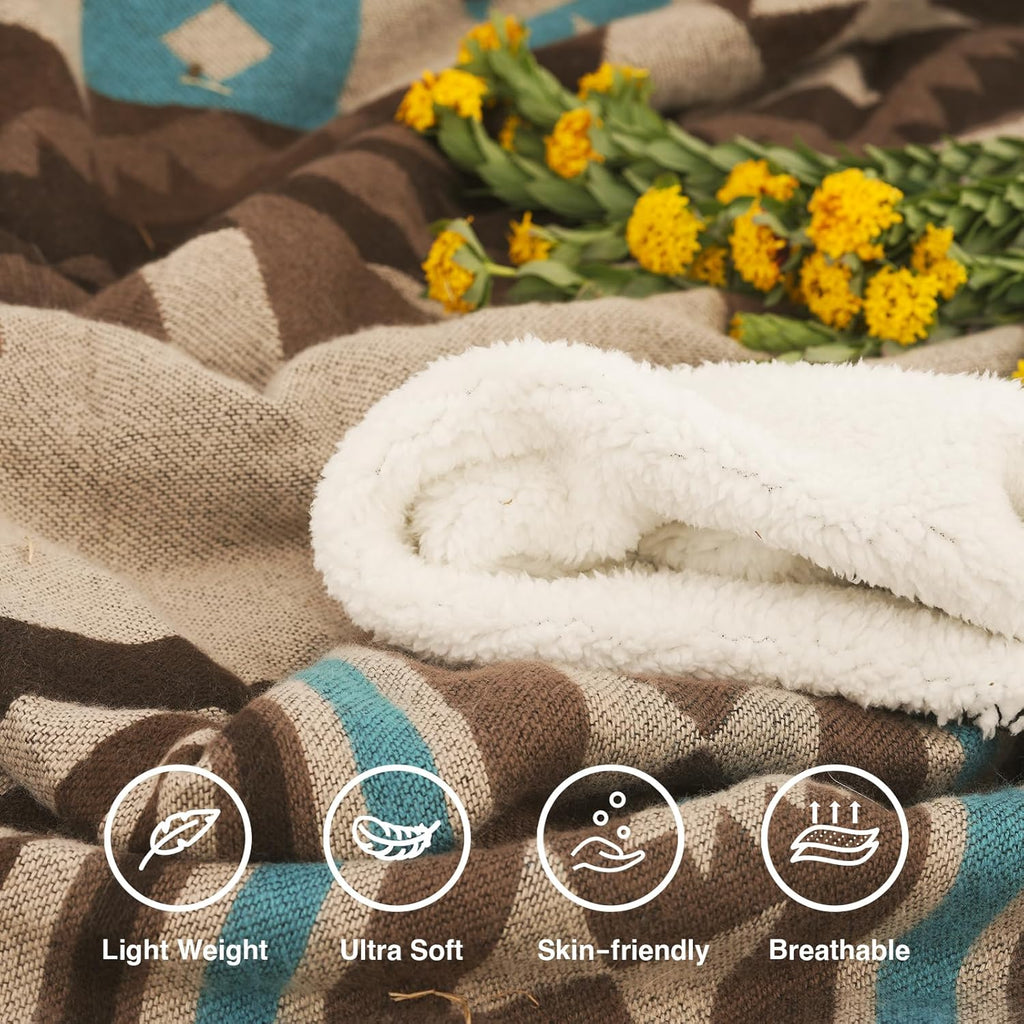 Aztec Sherpa-Lined Throw Blanket