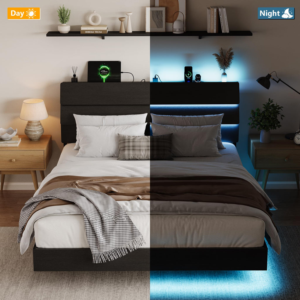 GalnFu King Size Floating Bed Frame with LED Lights
