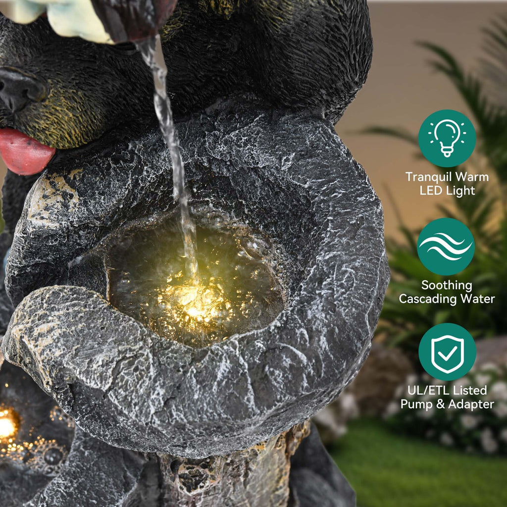 23" H Tiki Statue Outdoor Water Fountain with LED Lights