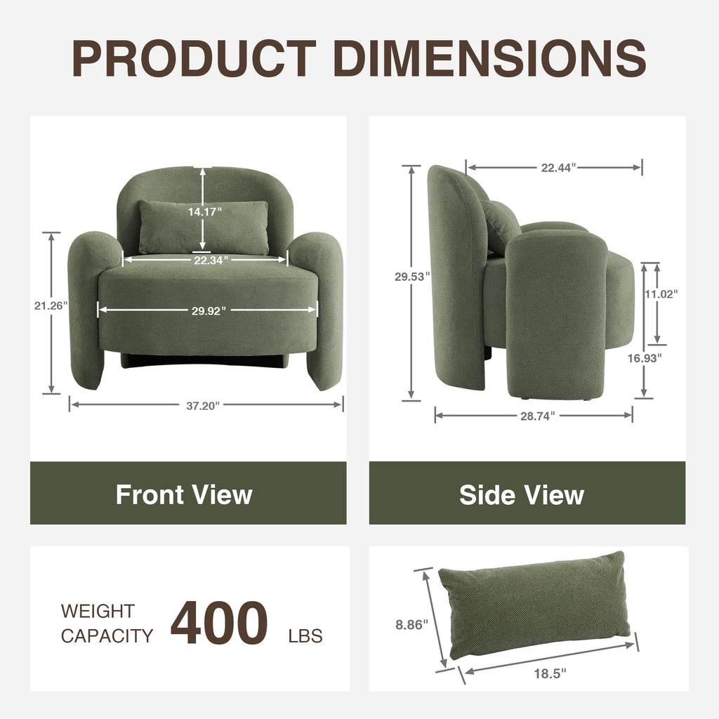 LOULENS Accent Chair Set of 2, Linen Fabric Lounge Armchair, Yellow
