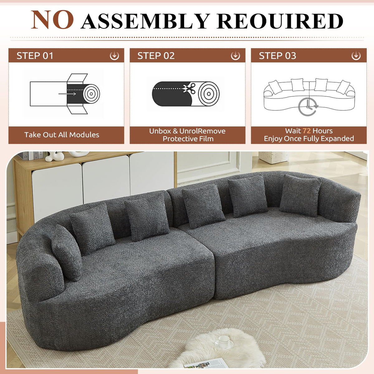Curved Cloud Sectional Sofa with Pillows