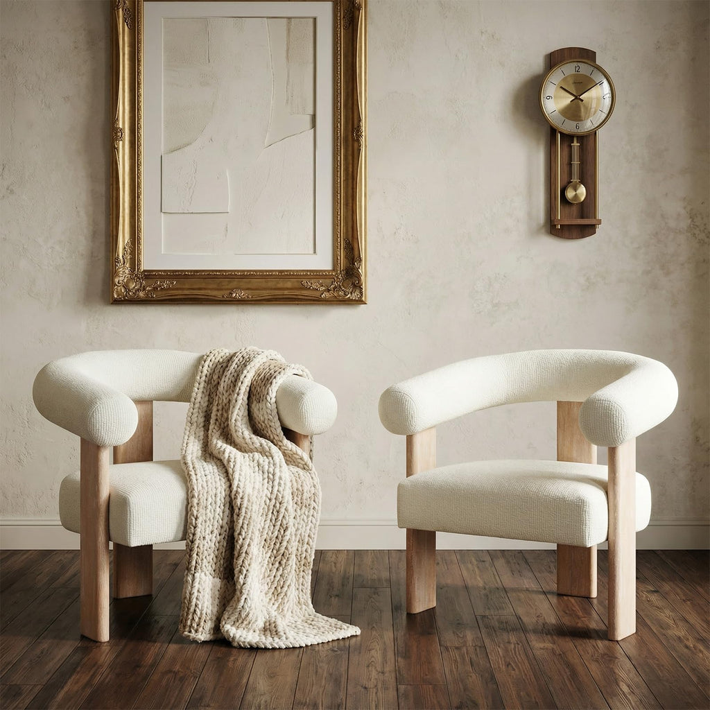 VKNOW Barrel Accent Chairs Set of 2 with Armrests and Rubberwood Legs