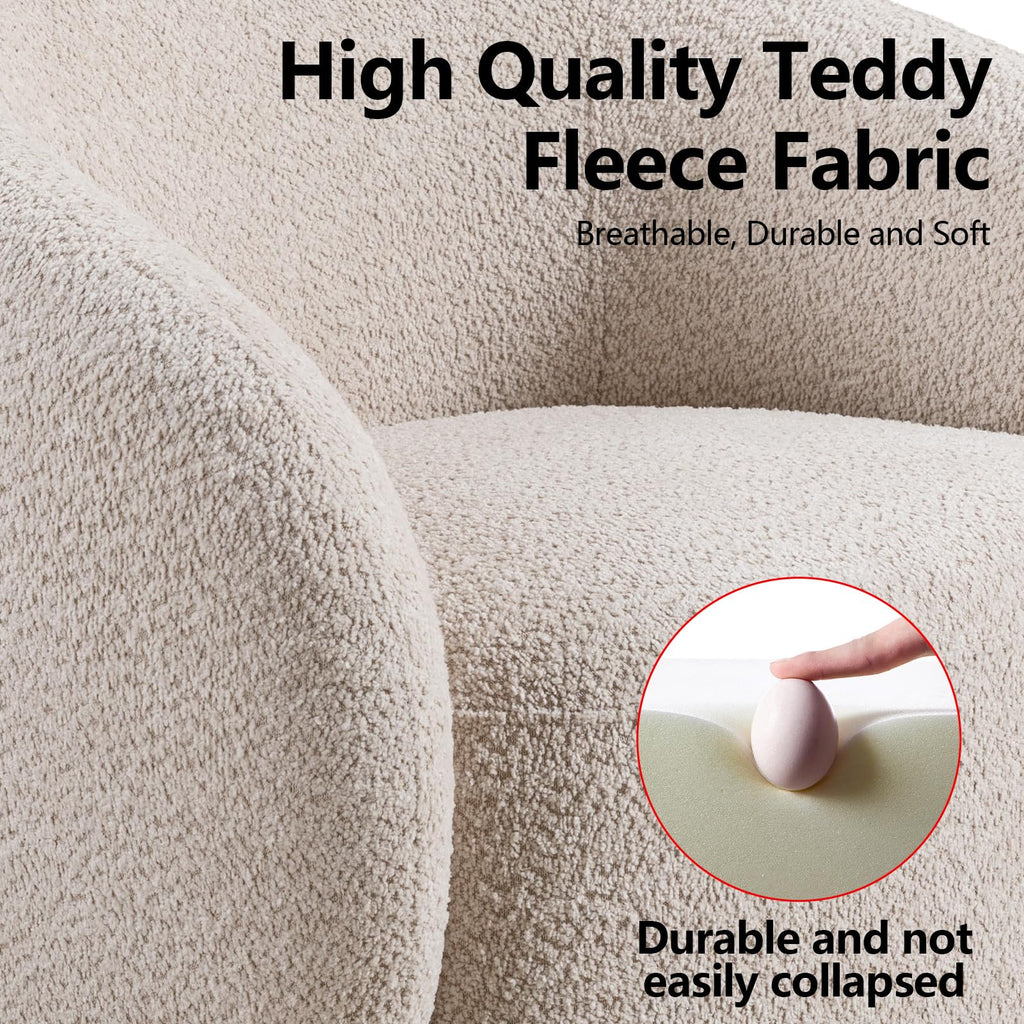 Oversized Boucle Accent Chair, Cream White Sherpa Wingback Chair