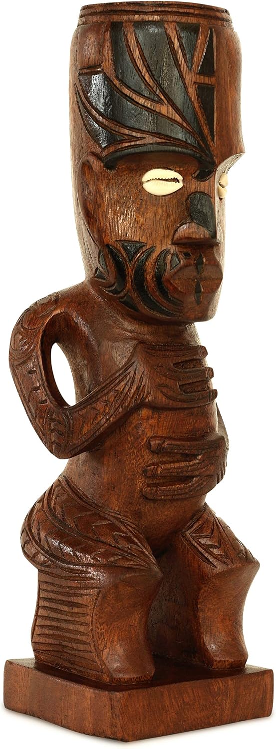 G6 Collection Handmade Wooden Primitive Tattoo Face Tribal Statue Sculpture Tiki