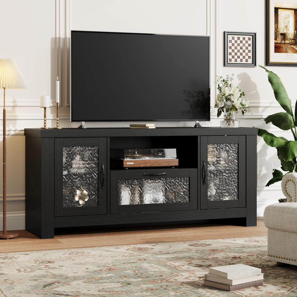 Farmhouse TV Stand with Rippled Acrylic Doors