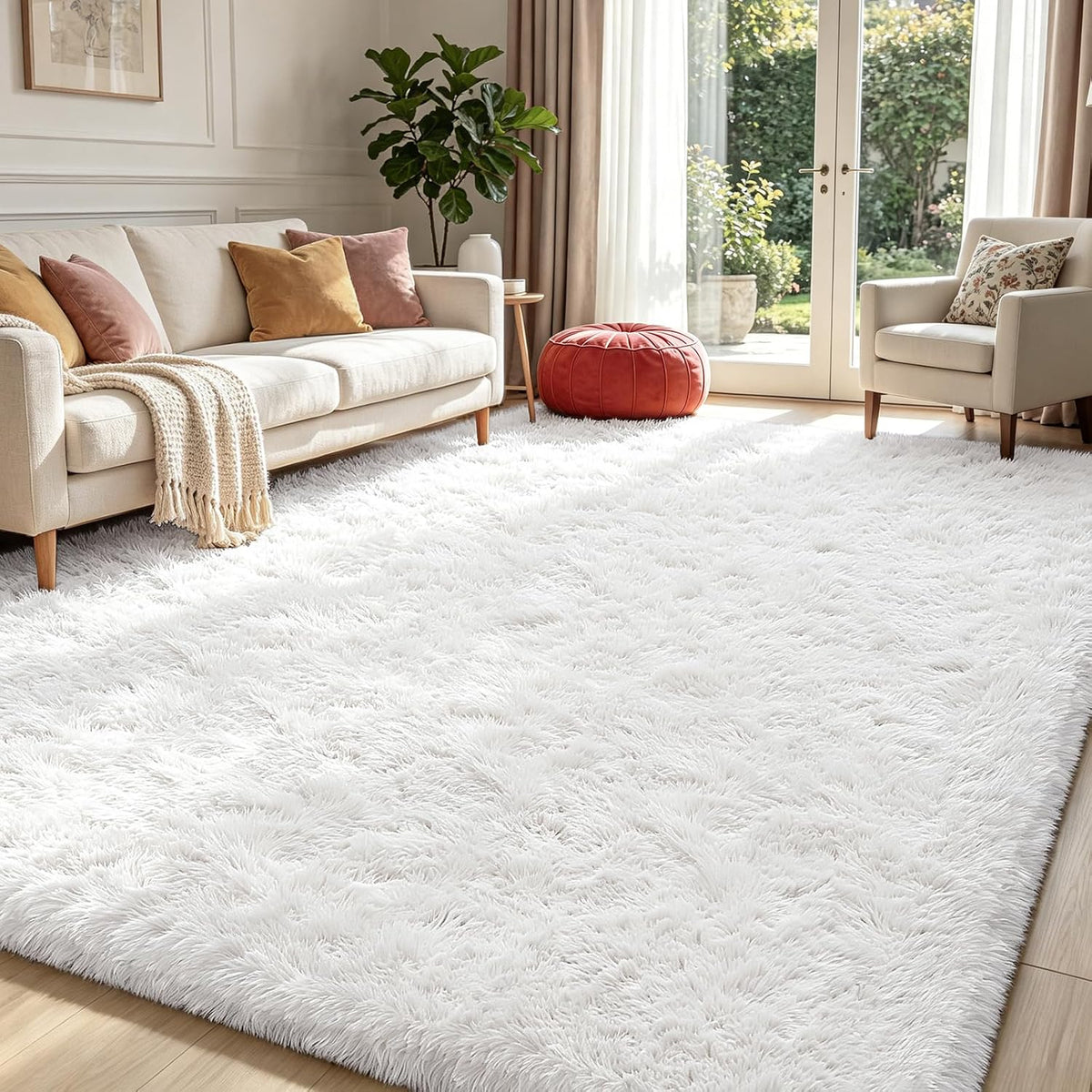 Mottled Beige 9x12 Area Rugs for Living Room, Fluffy Shag Rug Large Carpet