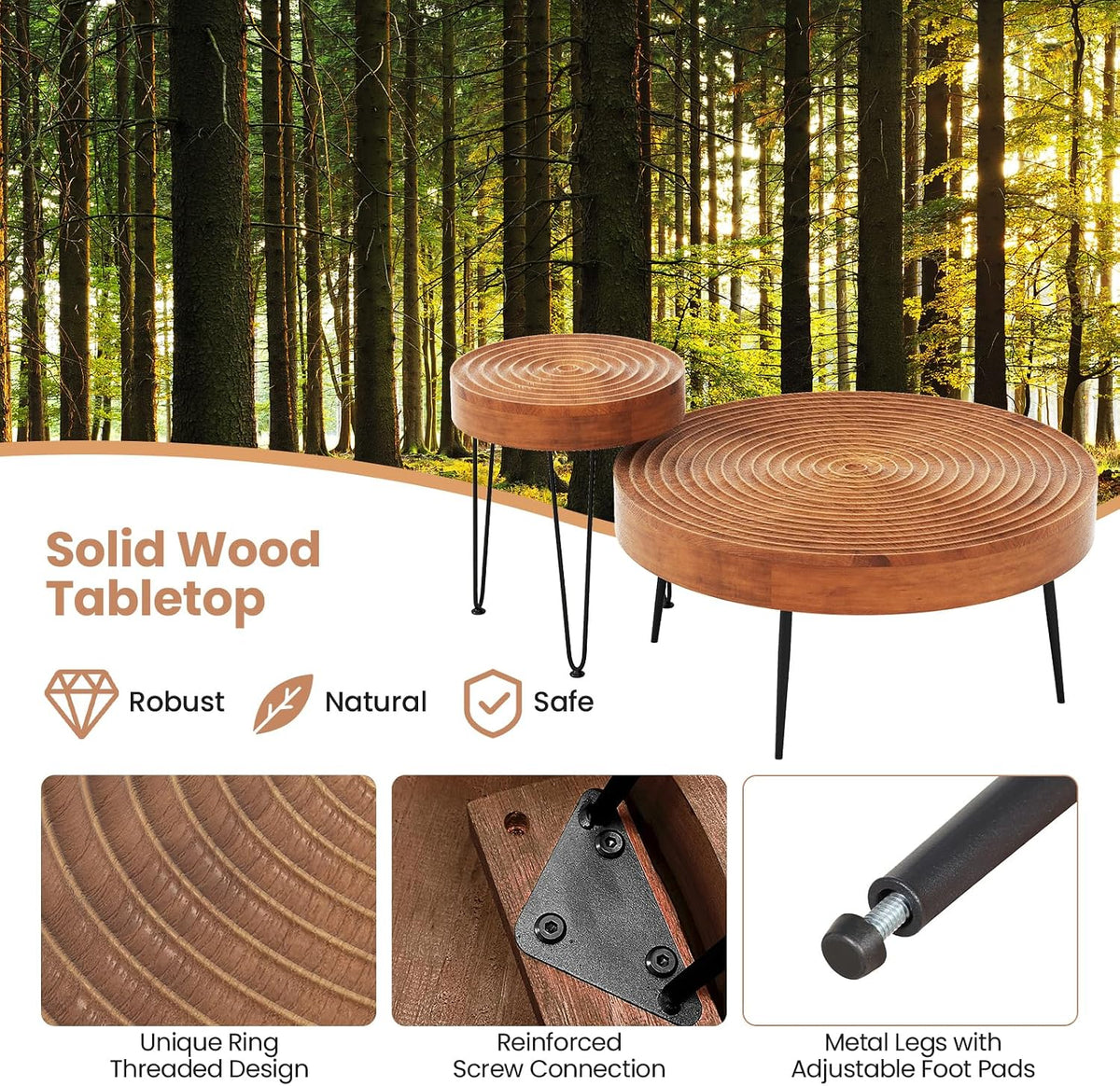 Farmhouse Round Nesting Coffee Table Set