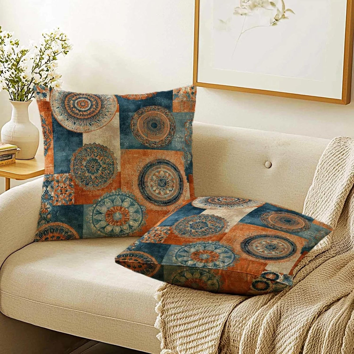 Firmiso Rust Orange Mandala Throw Pillow Covers 18x18 Set of 2