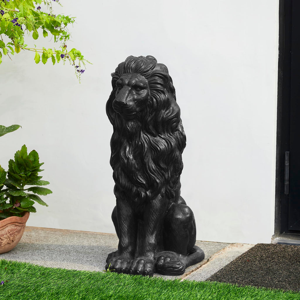 Glitzhome Guardian Sitting Lion Statue Regal Indoor and Outdoor Garden Sculpture