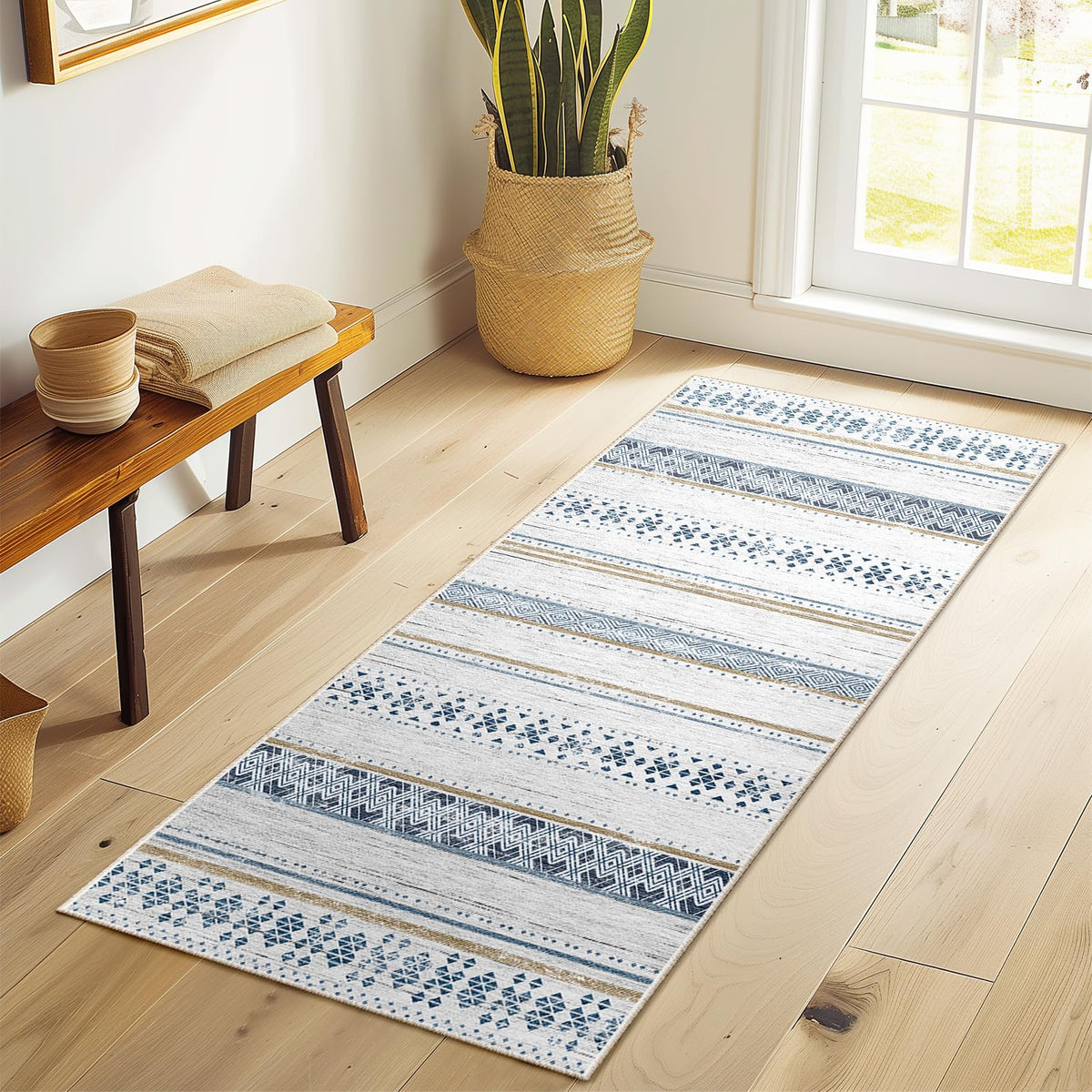 8x10 Washable Area Rugs for Living Room Boho Bedroom Rug Colorful/Black