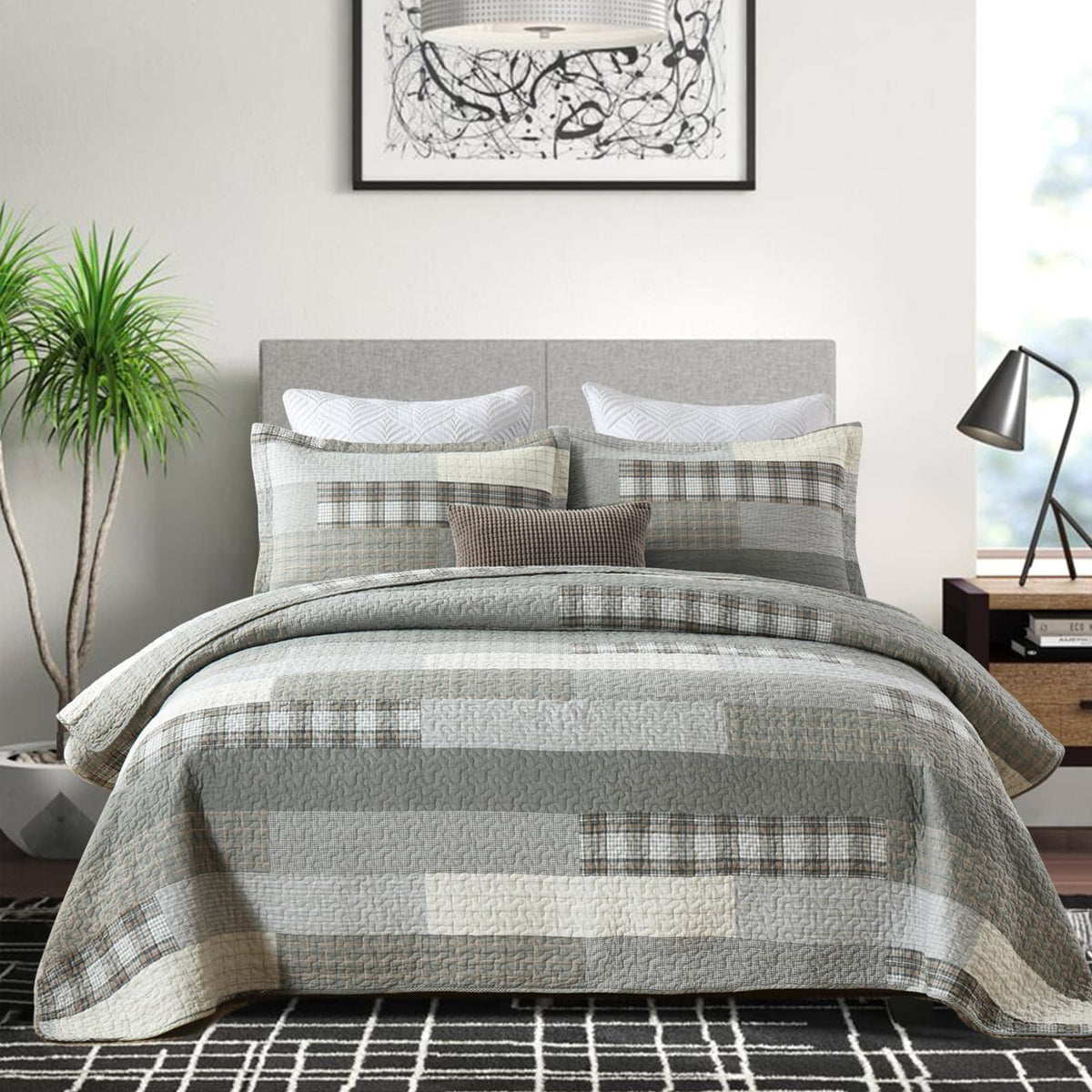 PANGUSHAN 100% Cotton Quilt Set Queen Size