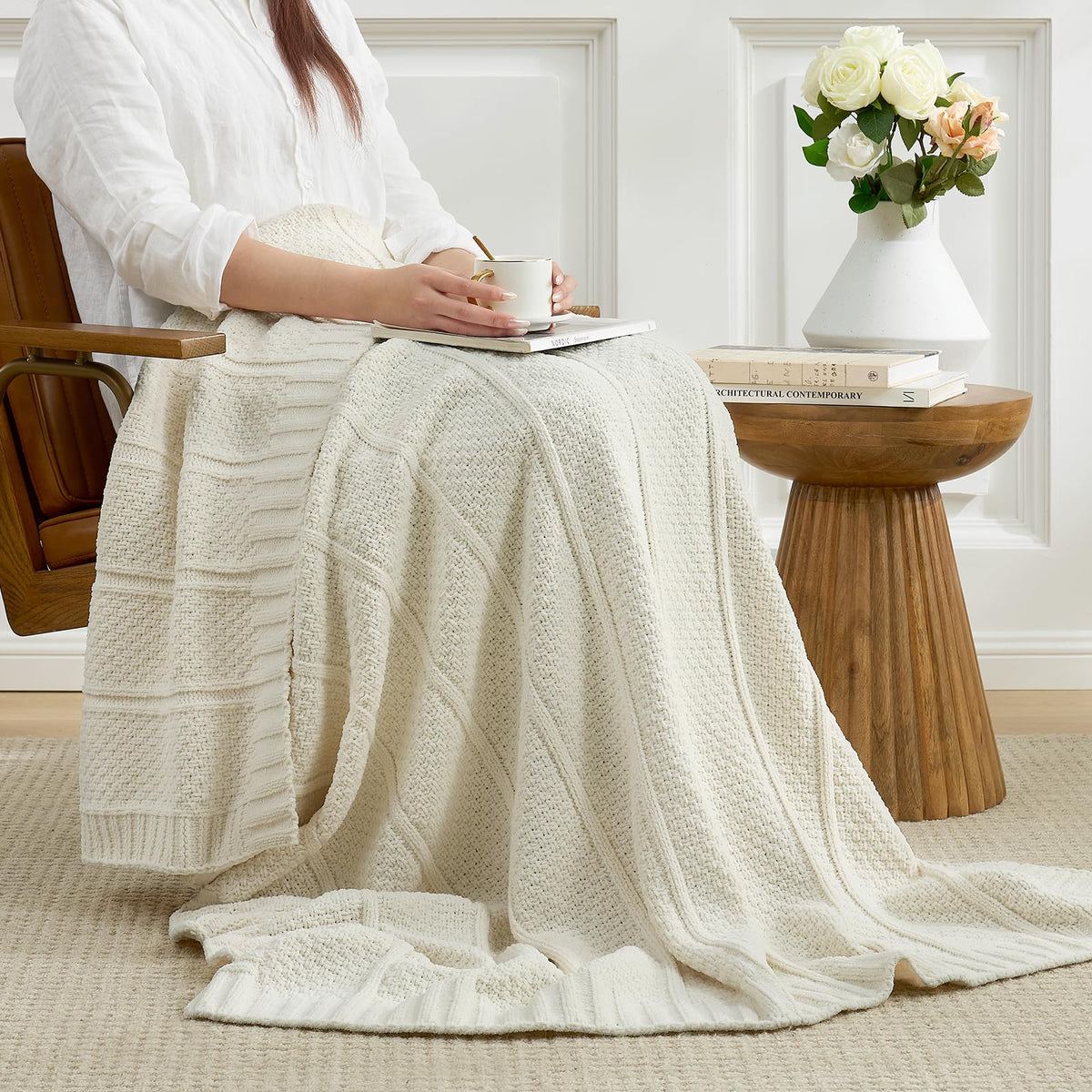 Moss-Stitch Chenille Throw Blanket