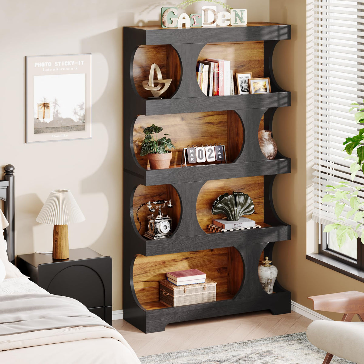 71-Inch S-Shaped 4-Tier Bookcase – Set of 2