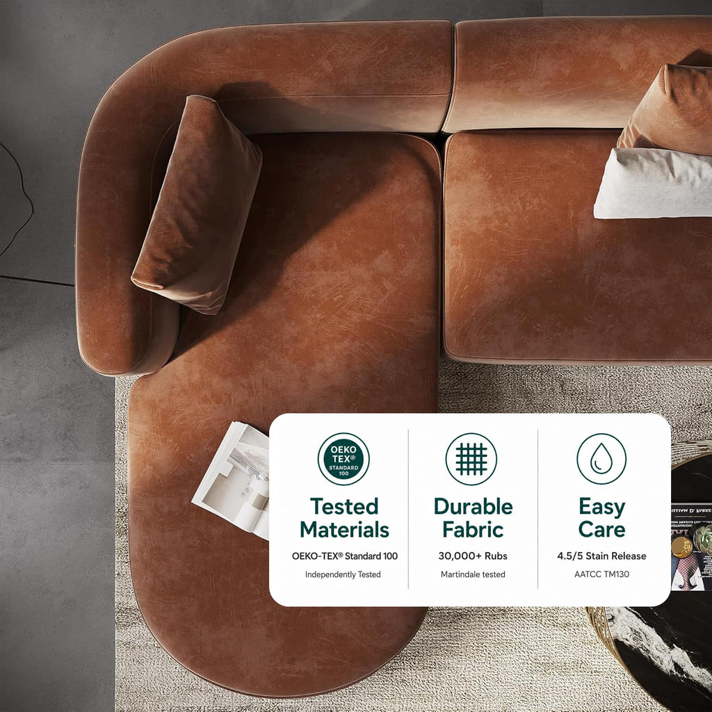 Acanva Mellow Modern Tight Curved Back Velvet Sofa, 4 Seater Modular