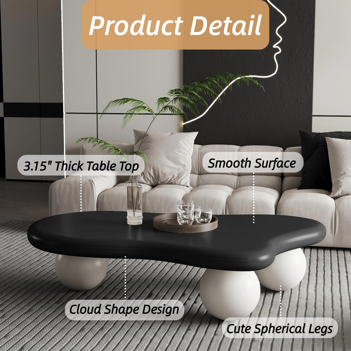 Cloud Coffee Table with Ball Legs