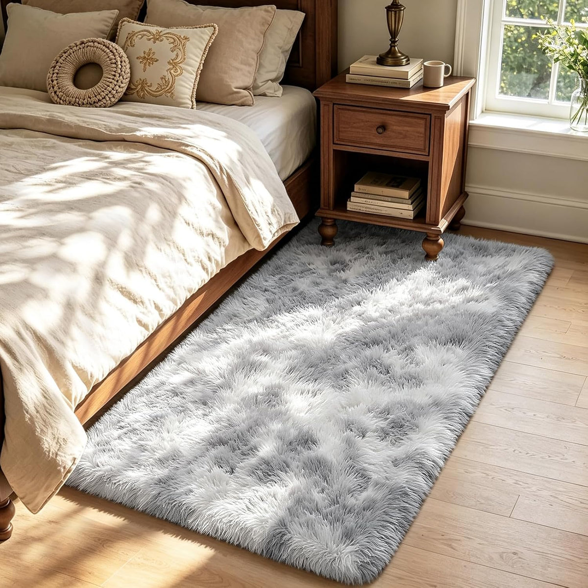 Mottled Beige 9x12 Area Rugs for Living Room, Fluffy Shag Rug Large Carpet