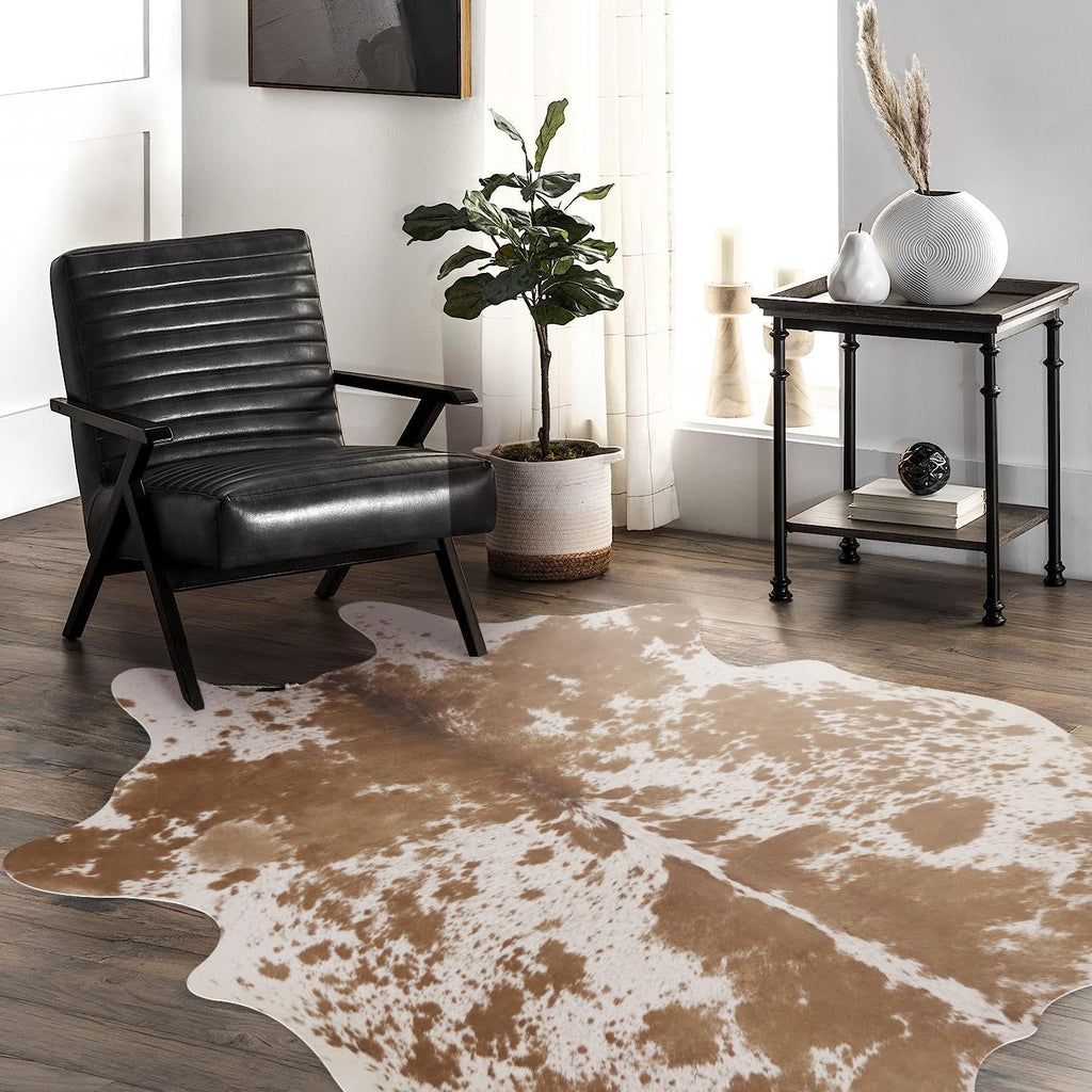 Faux Cowhide Rug 4.6x5.2 ft Cow Hide Faux Cowhide for Living Room Bedroom Dining