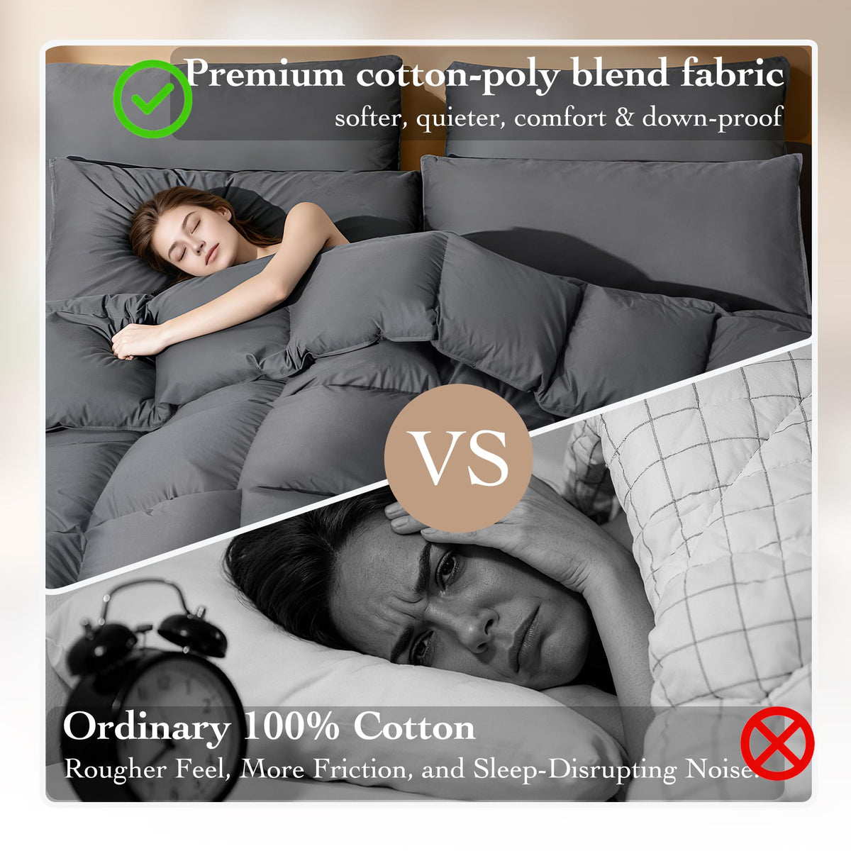 Goose Down Fiber Comforter Queen Size – All Season Naturally Breathable Down