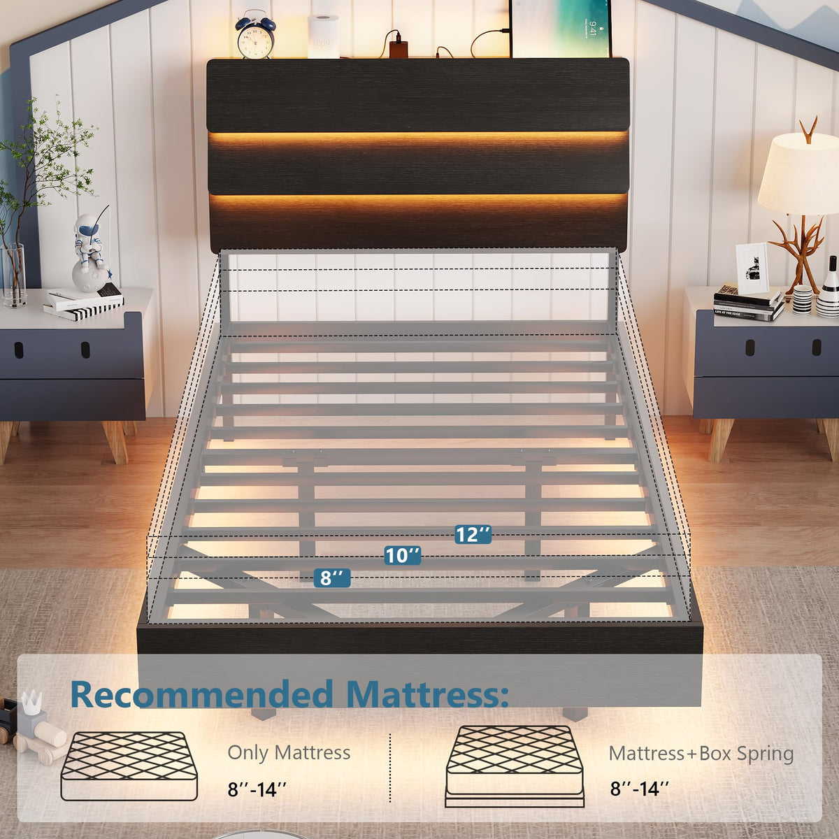 GalnFu King Size Floating Bed Frame with LED Lights