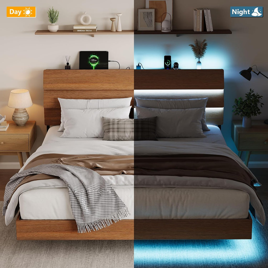 GalnFu King Size Floating Bed Frame with LED Lights
