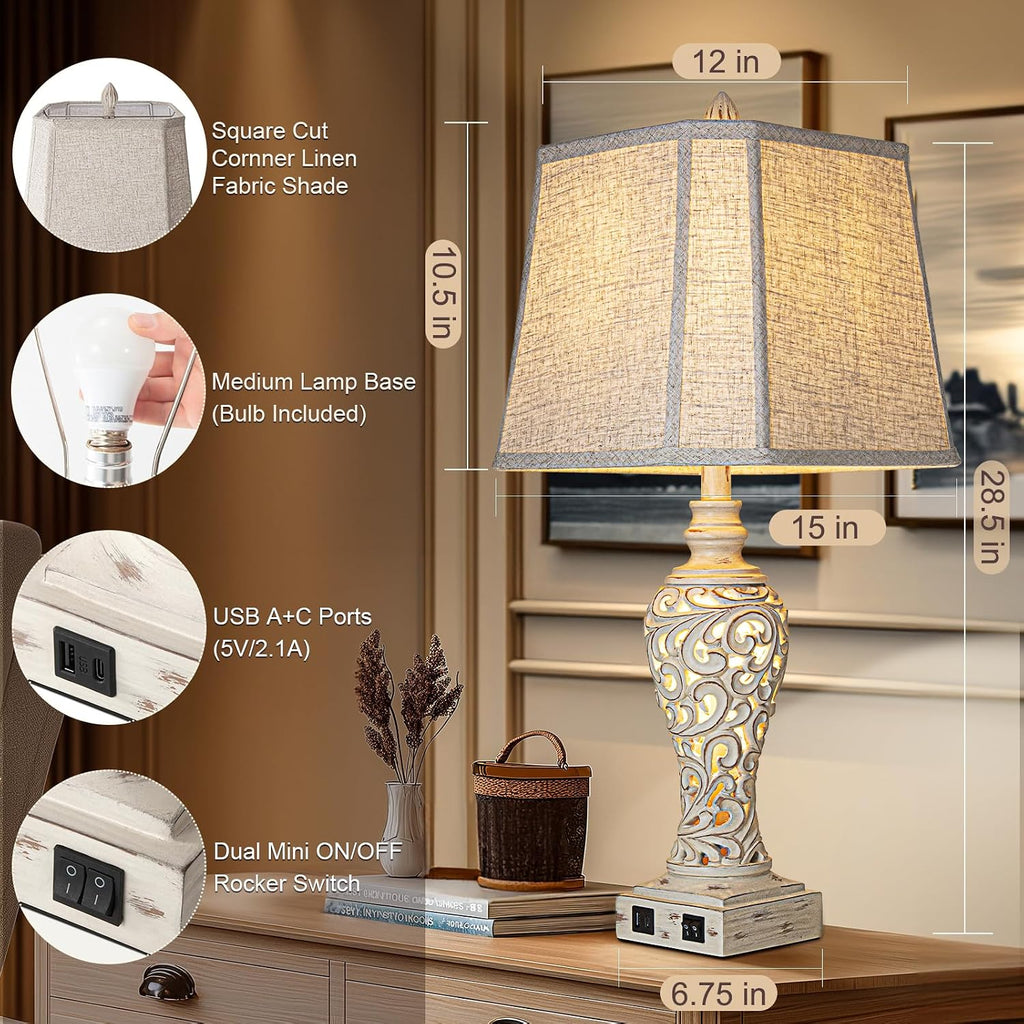 28.5" Farmhouse Table Lamp Set with Nightlights
